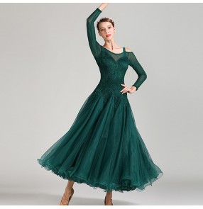 Women's stage performance lace dark green ballroom dancing dresses flamenco waltz tango dancing dresses costumes