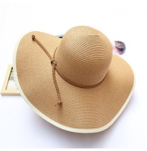 Women's straw wide brim beach sun hat fordable travel sun hat 