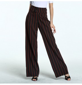 Women's striped ballroom dancing pants stage performance professional rumba chacha swing leg latin dancing long trousers