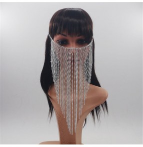 Women's tassels belly dance veil masks night club stage performance photos shooting chain masks metals jewelry for female
