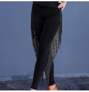 Women's tassels modern dance latin ballroom dance pants female stage performance exercises rumba chacha dance trousers pants