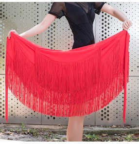 Women's tassels red black latin dance skirts stage performance salsa rumba chacha dance hip scarf wrap skirts 