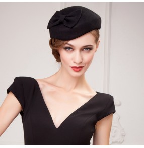 Women's top hat 100% wool free size pillbox hat  fuchsia black red royal blue 