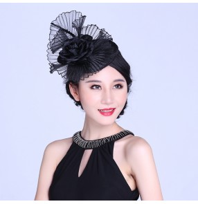 Women's top quality sinamay pillbox leaf pillbox wedding dress hat black 
