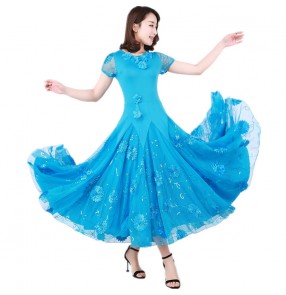 Women's turquoise ballroom dancing dresses foxtrot rhythm waltz tango dance dresses