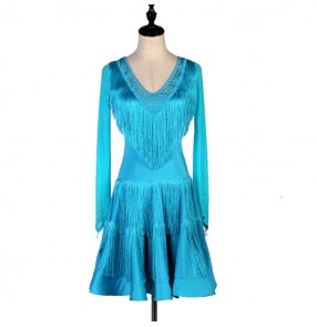 Women's turquoise competition latin dance dress salsa dance dress