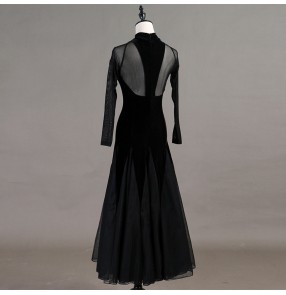 Women's velvet ballroom dancing dresses competition stage performance see through waltz tango dance dresses