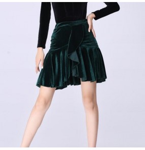Women's velvet black red wine latin salsa rumba chacha dance skirts stage performance pratice dance skirts for female