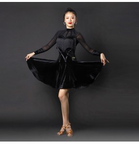 Women's velvet fringes latin dance dresses competition salsa rumba chacha dance costumes dresses