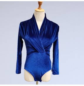 Women's velvet Latin dance bodysuits female velvet long-sleeved jumpsuits tops adult professional dance costumes show body suits