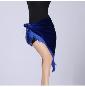 Women's velvet royal blue black latin dance skirt salsa chacha latin dance triangle hip scarf wrap skirt