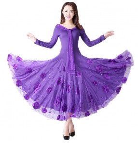 Women's violet ballroom dancing dresses practice ballroom waltz tango dance dresses