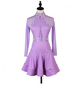 Women's violet competition latin dance dresses salsa rumba chacha dance dress costumes