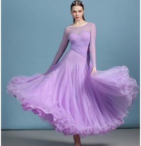 Women's violet navy competiiton stones ballroom dancing dresses stage performance waltz tango dance dresses