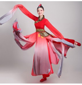 Women's water sleeves chinese folk dance dress hanfu traditional classical red gradient fairy princess dance costumes for female