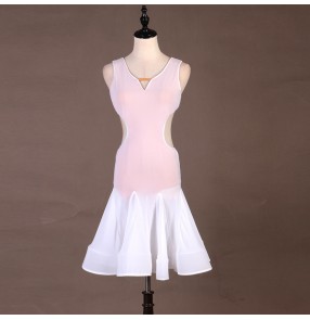 Women's white color latin dance dresses black color salsa chacha rumba dance dresses