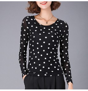 Women's white polka dot ballroom dancing tops latin dance blouses