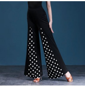 Women's white polka dot ballroom latin dance long pants salsa rumba chacha dance stage performance swing pants 