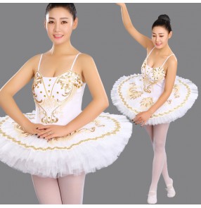 Women's white swan lake ballet dance dress classical pancake skirt ballet dance costumes