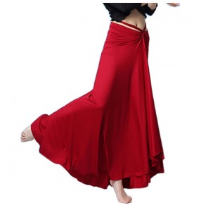 Women's wine black belly dance skirts modern dance stage performance fitness ballet dance long skirts