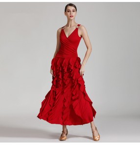 Women's wine colored modern dance ballroom dancing dresses stage performance waltz tango dancing dresses skirts 