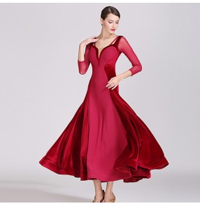 women's Wine dark green ballroom dancing dresses competition waltz tango dance dresses