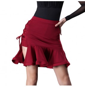 Women's wine red black latin dance skirt competition salsa chacha rumba dance skirts 