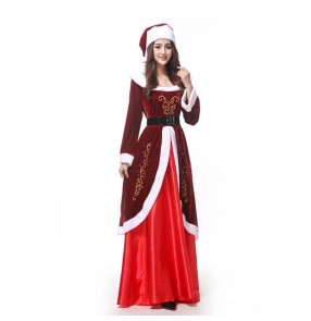 Women's wine red christmas party stage performance dress drama film santa cosplay dress night club bar dance photos shooting dress for female