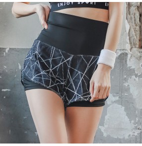 Women's yoga shorts tummy female running shorts control high rise sports fitness gyms yoga false two pieces shorts