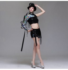 Women silver lens sequined jazz dance costume modern nightclub pole dance outfits for female ds dj singer Queen uniform bar gogo dancing costume