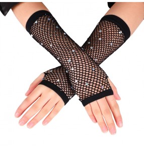 Women singers gogo dancers jazz dance bling sparkle mesh jumping mesh gloves Multicolor elastic colored diamond mitten gloves electric syllable clothing accessories