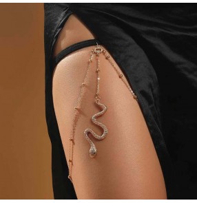 Women singers stage performance jazz dance snake thigh chain fashion bohemian sexy jewelry Leg Ring Long Tassel Snake Pendant with elastic band Body Chain for lady