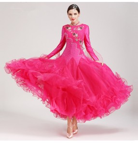 Women Standard Ballroom Dresses Girls Long Sleeve Lycra Stretchy Dancing Costume Adult Waltz Ballroom Competition Dance Dress