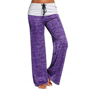 Women stitching yoga fitness gyms long pants quick-drying sports trousers outdoor leisure wide-leg pants