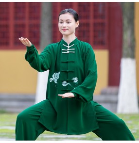  Women tai chi clothing green color kung fu uniforms tai ji quan morning exercises fitnss martial art stage performance suit for female 