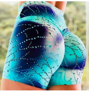 Women Water drop print running hip yoga hot pants sports yoga shorts fitness three-quarter running gyms hot pants