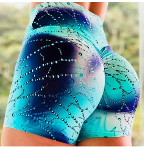 Women Water drop print running hip yoga hot pants sports yoga shorts fitness three-quarter running gyms hot pants