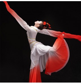 Women Waterfall Sleeve dance costume red gradient colored Chinese hanfu classical dance dresses Jinghong dance performance costume female