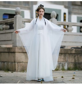 Women White Chinese hanfu fairy princess anime film cosplay dresses ancient costume improved Hanfu super fairy zither dance skirt