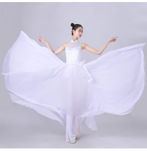Women white Modern ballet dance dress chinese classical performance qipao dresses 720 degree hem swing skirt performance costume