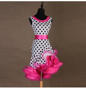 women White polka dot latin dance dresses for girls modern danace latin salsa rumba samba dance dress costumes