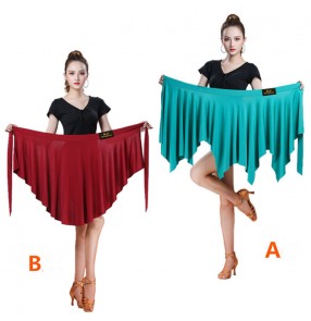 Women wine green black Latin irregular skirt Lace-up hip scarf skirtsTriangle scarf latin dance one piece skirt women's dance skirt