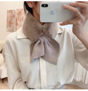 Wool faux fur scarf Korean style warm peach heart scarf knitted stitching imitation rabbit fur scarf detachable collar scarf collar for women girls