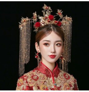 Xiuhe bride Chinese wedding party headdress shake tassel wedding chinese folk costumes dress hair ornaments ancient phoenix crown female