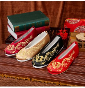 Xiuhe clothing men's Chinese traditional wedding clothing Embroidered shoes bridegroom Dragon Cloth shoes round mouth antique retro flat bottom