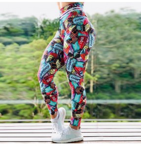 Yoga pants women's digital printing high-elastic slim cropped pants sports fitness trousers