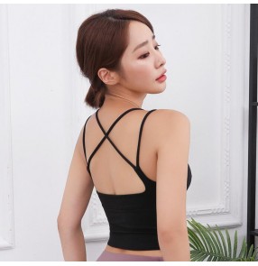 Yoga tops for women sports running fitness exercises indoor practice tops with bra pad detachable 